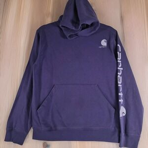 Carhartt Youth XL Purple Logo Sleeve Pullover Hoodie Sweatshirt Size 14